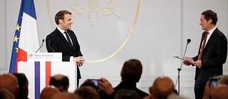  Emmanuel Macron lors de ses vœux à la presse le 15 janvier 2020.
