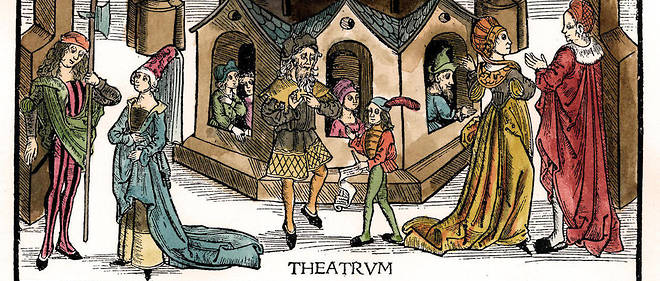 Une scene de theatre au XVe siecle.
