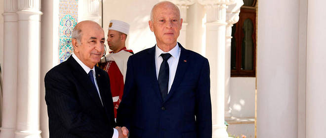 Abdelmajid Tebboune et Kais Saied lors de leur rencontre, a Alger, debut fevrier 2020.

