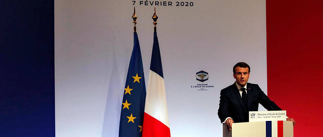 Emmanuel Macron s'est exprime dans le grand amphitheatre de l'Ecole militaire.
