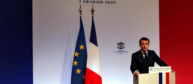 Emmanuel Macron s'est exprime dans le grand amphitheatre de l'Ecole militaire.
