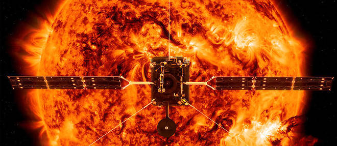 Image de synthese de la mission Solar Orbiter, partie mi-fevrier pour observer les turbulences du soleil, avec a son bord une dizaine d'instruments.  

