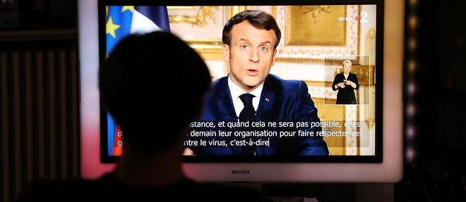 Emmanuel Macron, lors de son allocution televisee, le 16 mars 2020.
