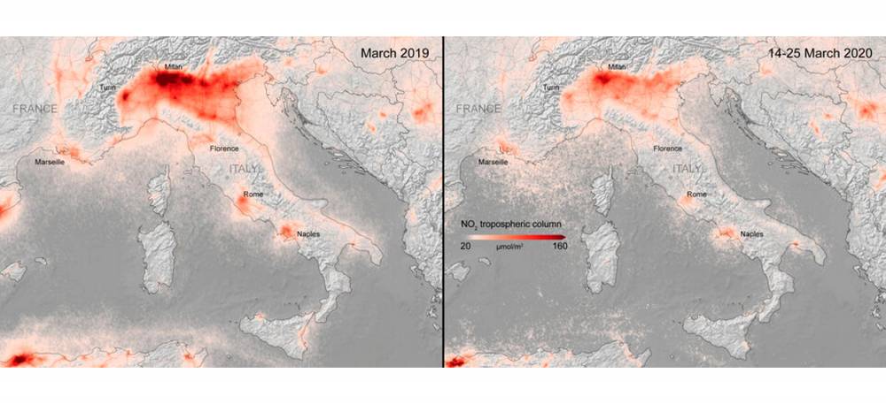 Les concentrations de dioxyde d'azote au dessus de l'Italie.
© ESA