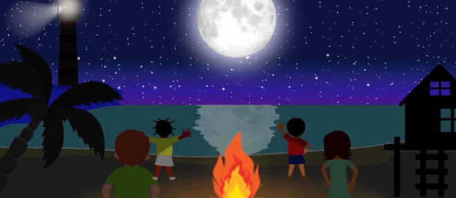 Les enfants adorent regarder la Lune briller dans le ciel nocturne (Capture d'ecran issue de la serie educative Paxi de l'Esa). 
