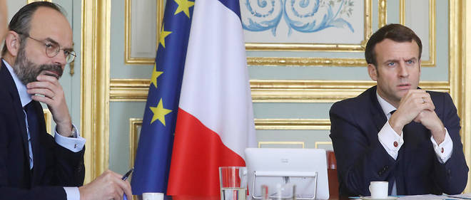 Emmanuel Macron et Edouard Philippe a l'Elysee le 19 mars 2020.
