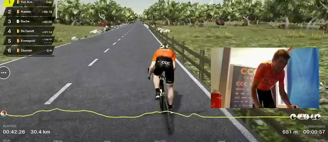 Le coureur belge Greg Van Avermaet (CCC) lors du Tour des Flandres virtuel organise le dimanche 5 avril 2020.
