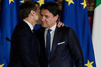 Emmanuel Macron et Giuseppe Conte, le 27 fevrier 2020.
