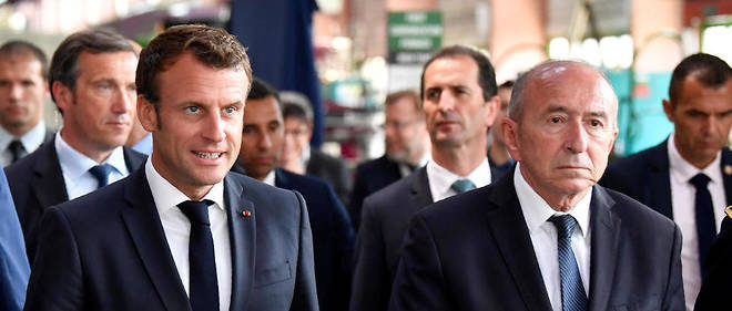 Emmanuel Macron et Gerard Collomb le 8 juillet  2019 lors d'un visite chez le geant Safran.
