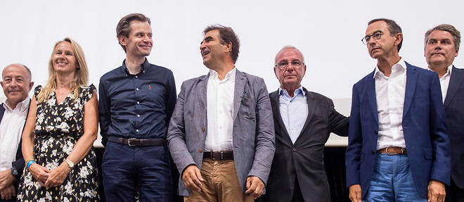 Guillaume Larrive, Christian Jacob et Bruno Retailleau a la fin de l'universite d'ete du parti, fin aout 2019.
