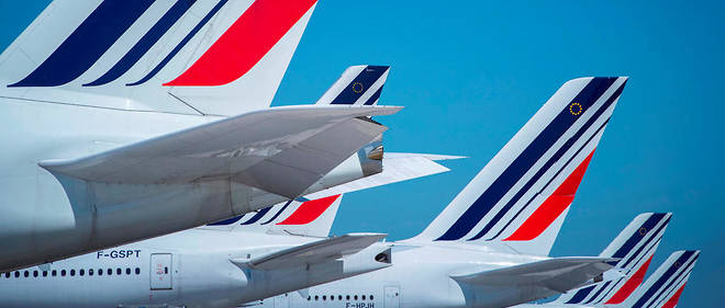 Des avions d'Air France stationnes a l'aeroport Paris-Charles-de-Gaulle.
