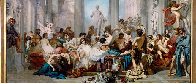 << Romains de la decadence >>, peinture de Thomas Couture (1847). 
