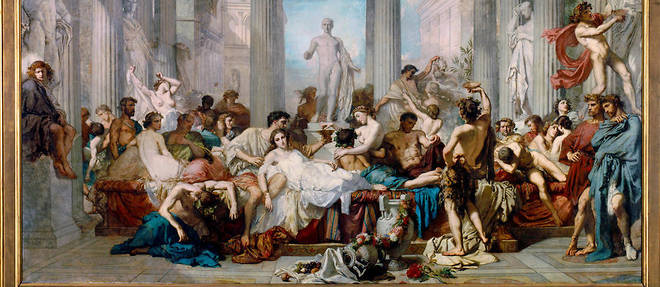 << Romains de la decadence >>, peinture de Thomas Couture (1847). 
