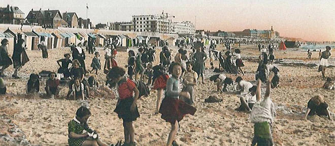 Afflux de vacanciers sur la plage de Berck-sur-Mer (Pas-de-Calais), en aout 1936.
