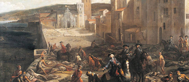 << Vue de l'hotel de ville de Marseille pendant la peste de 1720 >> (1721, detail), de Michel Serre (1658-1733). 
