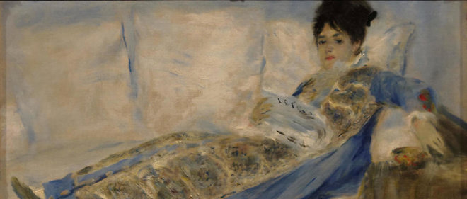 Madame Claude Monet lisant, par Auguste Renoir. De quelle humeur etait-elle ? S'etait-elle deja occupee du menage ? 
