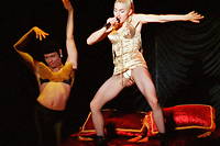 Photo d'archives de Madonna en representation sur scene lors d'un concert donne a Makuhari, au Japon, le 13 avril 1990.
