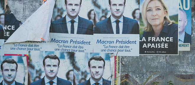 Une serie d'affiches de campagne electorale, a Caen, a la veille des elections legislatives de 2017.
