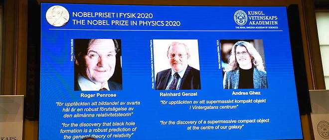 Le Britannique Roger Penrose, l'Allemand Reinhard Genzel et l'Americaine Andrea Ghez ont recu le prix Nobel de physique 2020.
