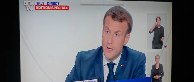 Emmanuel Macron a la television le 14 octobre 2020.
