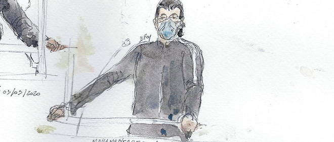 Mohamed Fares dessine au deuxieme jour du proces des attentats de Paris.

