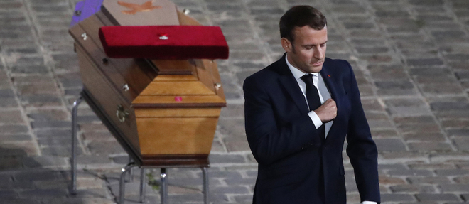 Emmanuel Macron lors de la cérémonie d'hommage à Samuel Paty.
