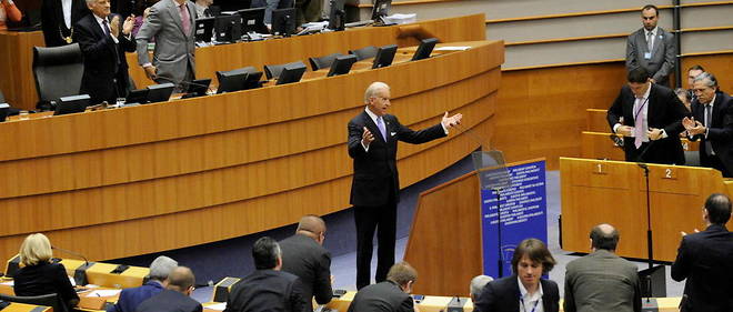 Joe Biden, alors vice-president americain, a la tribune du Parlement europeen en mai 2010.
