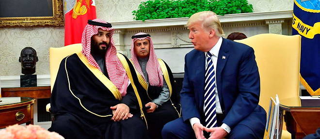 Le prince heritier d'Arabie saoudite Mohammed ben Salmane, recu par le president americain Donald Trump dans le Bureau ovale, le 20 mars 2018.


