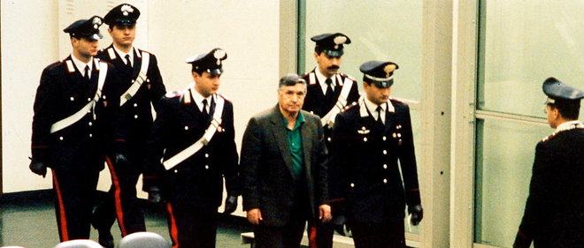 Au proces de Salvatore Riina, dit Toto, a Palerme, en 1993.
