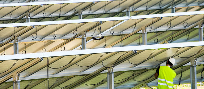 Installation d'un parc solaire pres d'Avignon, en 2011. Les centrales photovoltaiques mises en service apres cette annee ne devraient pas etre concernees par la renegociation des tarifs d'achat.
