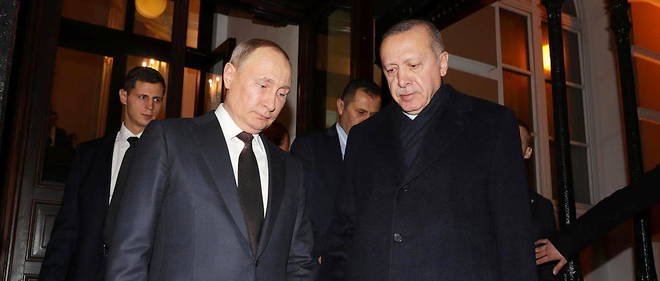 Vladimir Poutine et Recep Tayyip Erdogan a Moscou en mars 2020.
