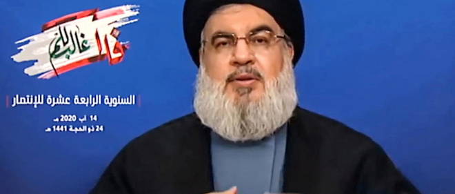 Le chef du Hezbollah, Hassan Nasrallah, donne un discours televise en aout dernier.
