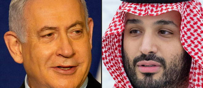 Le Premier ministre israelien Benyamin Netanyahou (a gauche) aurait rencontre le prince heritier d'Arabie saoudite, Mohammed Ben Salmane (a droite), dans la ville saoudienne de Neom, situee au bord de la mer rouge. 
