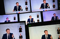 Le president de la Republique Emmanuel Macron, lors de sa derniere intervention televisee, le 14 octobre.
