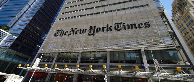 Le siege du << New York Times >> a Manhattan. Le journal est devenu critique de la laicite a la francaise.
