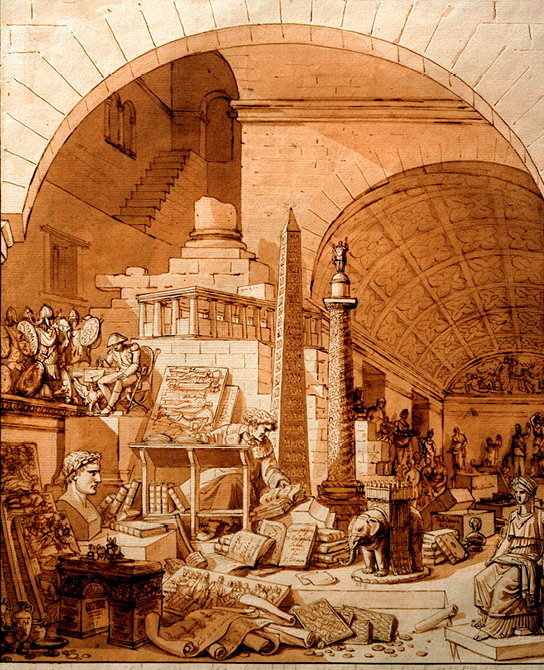 
        Capharnaum. Dominique Vivant Denon au Louvre (gravure de Benjamin Zix, vers 1810).