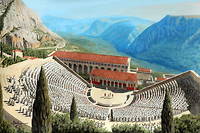 Delphes est le site d'un sanctuaire panhellenique, situe au pied du mont Parnasse, en Phocide. Le theatre de Delphes date du IV e  siecle avant J.-C. et pouvait contenir plus de 5 000 spectateurs.

