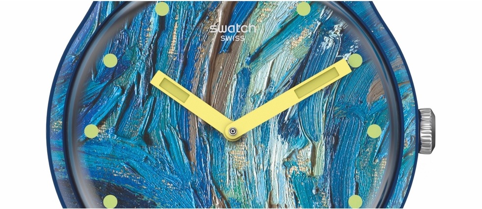 <p style="text-align:justify">Montre "The Starry Night". Collection Swatch X MoMA. Tiree d'une oeuvre de Van Gogh.
