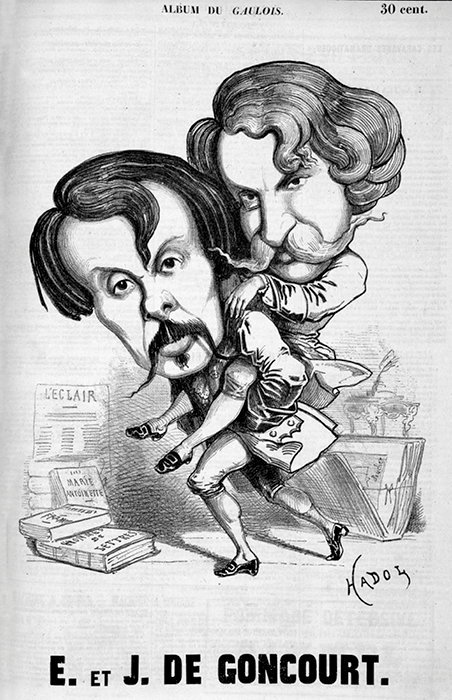 
        Mauvais garcons. Les freres Edmond et Jules de Goncourt, vus par Paul Hadol pour le quotidien << Le Gaulois >> du 13 mai 1860. Pamphletaires inseparables, infrequentables, incisifs et... << influenceurs >>.