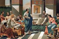 Le Banquet de Périandre (Tyran, ou roi de Corinthe) pour les sept sages de la Grèce. D'après « La Ciencia y sus hombres par Louis Figuier ». 
