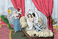 « Le libertin Giacomo Casanova avec Véronique et Annette » : illustration tirée de « Histoire de ma vie » (Mémoires) de Giacomo Casanova. Gravure de 1872.
