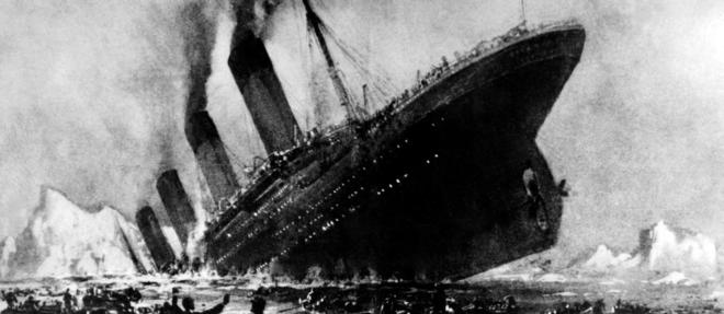 Reproduction d'un dessin representant le naufrage du << Titanic >>, dans la nuit du 14 au 15 avril 1912 dans l'Atlantique Nord.
