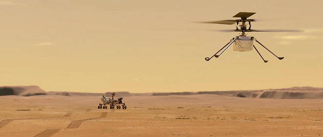 << Ingenuity >> est un petit drone martien de 50 centimetres de hauteur pour 1,2 m d'envergure.
