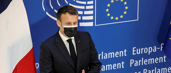 Emmanuel Macron a Strasbourg pour la Conference sur l'avenir de l'Europe.
