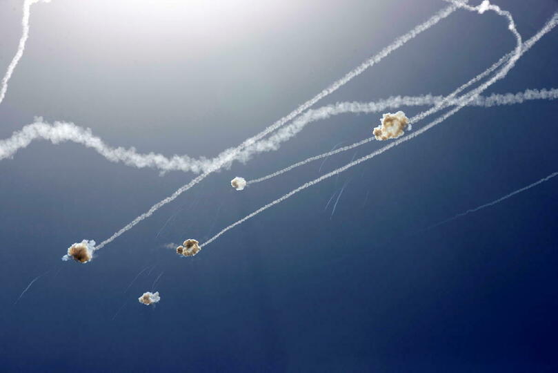 Le système de défense Iron Dome en action, le 11 mai 2021 au-dessus d'Israël.
 ©  JACK GUEZ / AFP