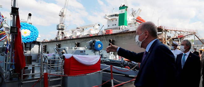 Le president turc Recep Tayyip Erdogan assiste, en aout 2020, a une ceremonie sur les chantiers navals de Tuzla pres d'Istanbul.
