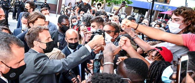 Emmanuel Macron a Valence le jeudi 8 juin, quelques heures apres avoir ete gifle.  
