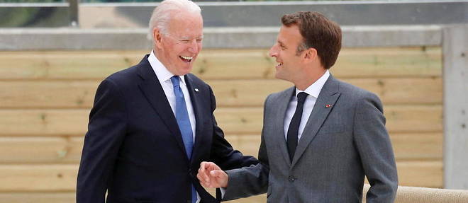Le president Emmanuel Macron et son homologue americain  Joe Biden au sommet du G7 le 11 juin, en Cornouailles.
