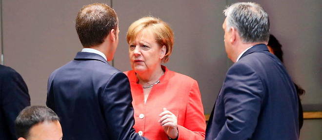 Angela Merkel, Emmanuel Macron et Viktor Orban a Bruxelles en juin 2018.
