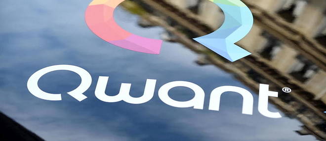 This photo taken on June 14, 2018 shows the logo of Qwant at the French digital company new headquarters in Paris. (Photo by ERIC PIERMONT / AFP)